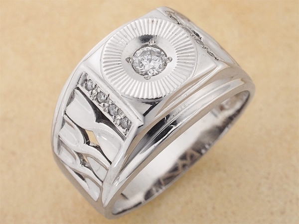 特別価格 印台 ダイヤモンド/0.20ct 18号 K14WG リング ゴールド