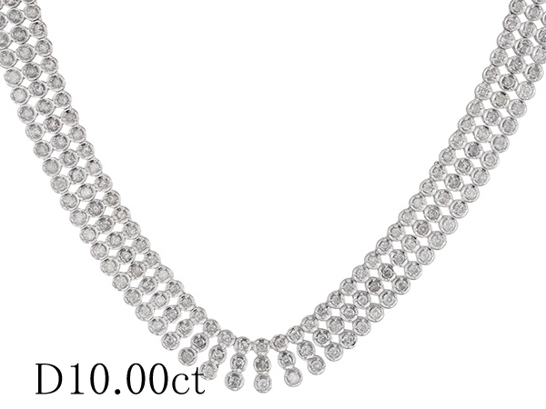 ダイヤモンド/10.0ct 3重デザイン ネックレス K18WGの画像1