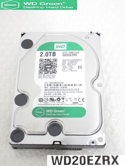 S2296R WD HDD 2TB 3.5インチSATA WD20EZRX☆ 中古動作品