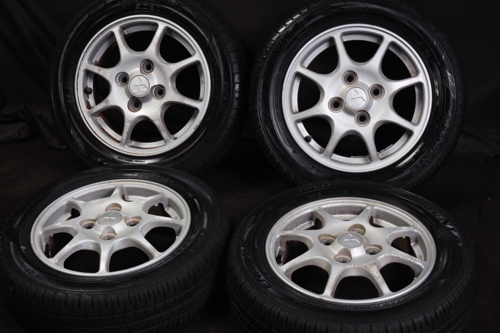 ★バリ山 155/65R13 三菱純正アルミ 国産DUNLOP EC204 ラジアル2019年製 4本SET eKスポーツクラッシィワゴントッポミニカワゴンRムーヴにも_画像1