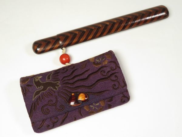 [5581] Meiji era . tree skill tube (... tighten ) phoenix map . good embroidery purse . metal fittings ( the first goods * purchase goods )