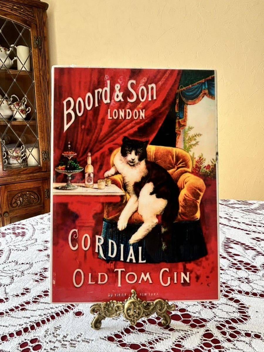 イギリス　ヴィンテージ　パブ　インテリア　ジン　Old Tom Gin オールドトムジン 石膏 ウォール インテリア 猫_画像1