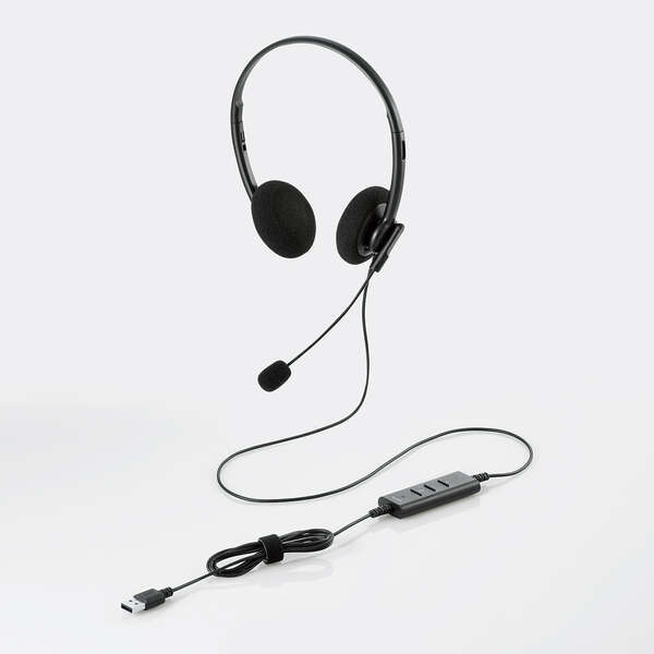 ヘッドセット 両耳タイプ USB-A接続 デュアルマイクノイズリダクションシステム搭載 長時間付けても快適な軽量モデル: HS-HP103UNCBK_画像1