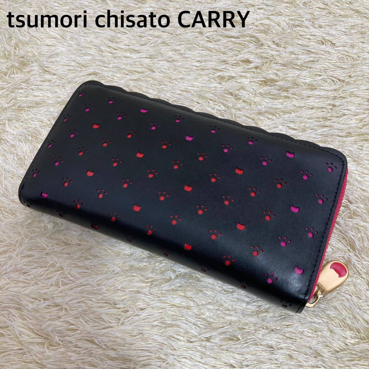 tsumori chisato CAARRY Tsumori Chisato long wallet long wallet round Zip biscuit cat dot punching cut Work design 