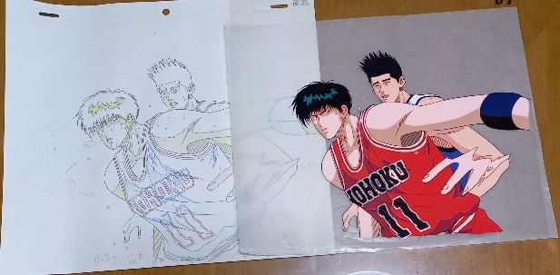 セル画+直筆 カラー下絵 指示書付 流川楓 湘北 仙道彰　陵南 スラムダンク SLAMDUNK 　東映動画　井上雄彦 集英社 　テレビ朝日 東映動画_画像1