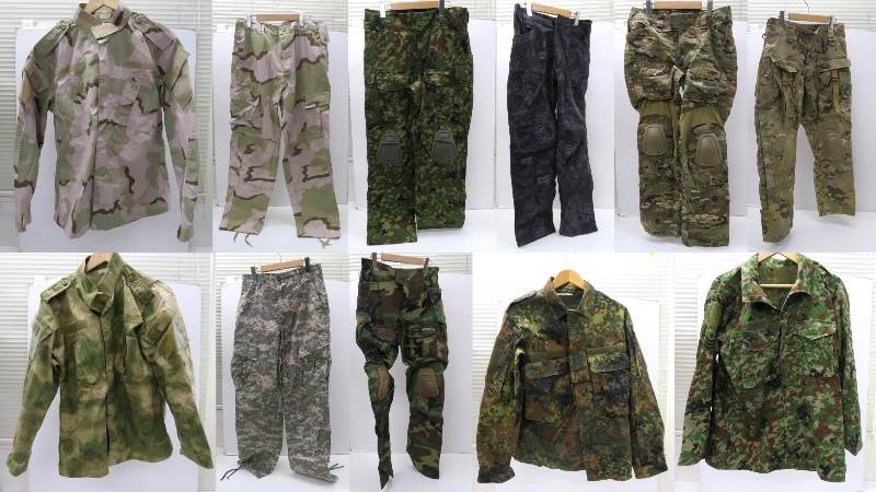 072B550☆【ジャンク品】迷彩服 11着 セット (上着4着 パンツ7着) の