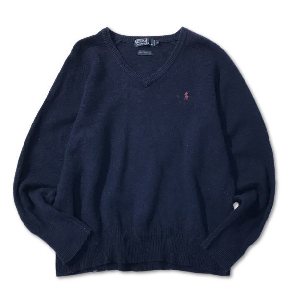 《オススメ◎》POLO RALPH LAUREN ポロラルフローレン★ワンポイントロゴ*ポニー*Vネック*ニット*セーター*ネイビー*サイズM(MW2006)◆S60_画像1