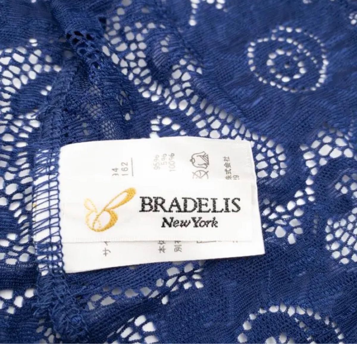 【美品】BRADELIS NewYork 青 総レース 半袖 レディース トップス