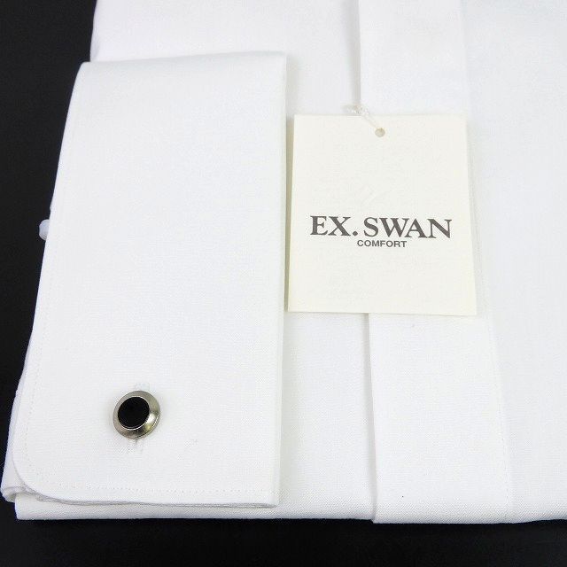 新品　EX.SWAN イーエックススワン ウィングカラー 長袖ドレスシャツ　白　M 日本製　比翼仕立て　ダブルカフス　社交ダンス_画像3