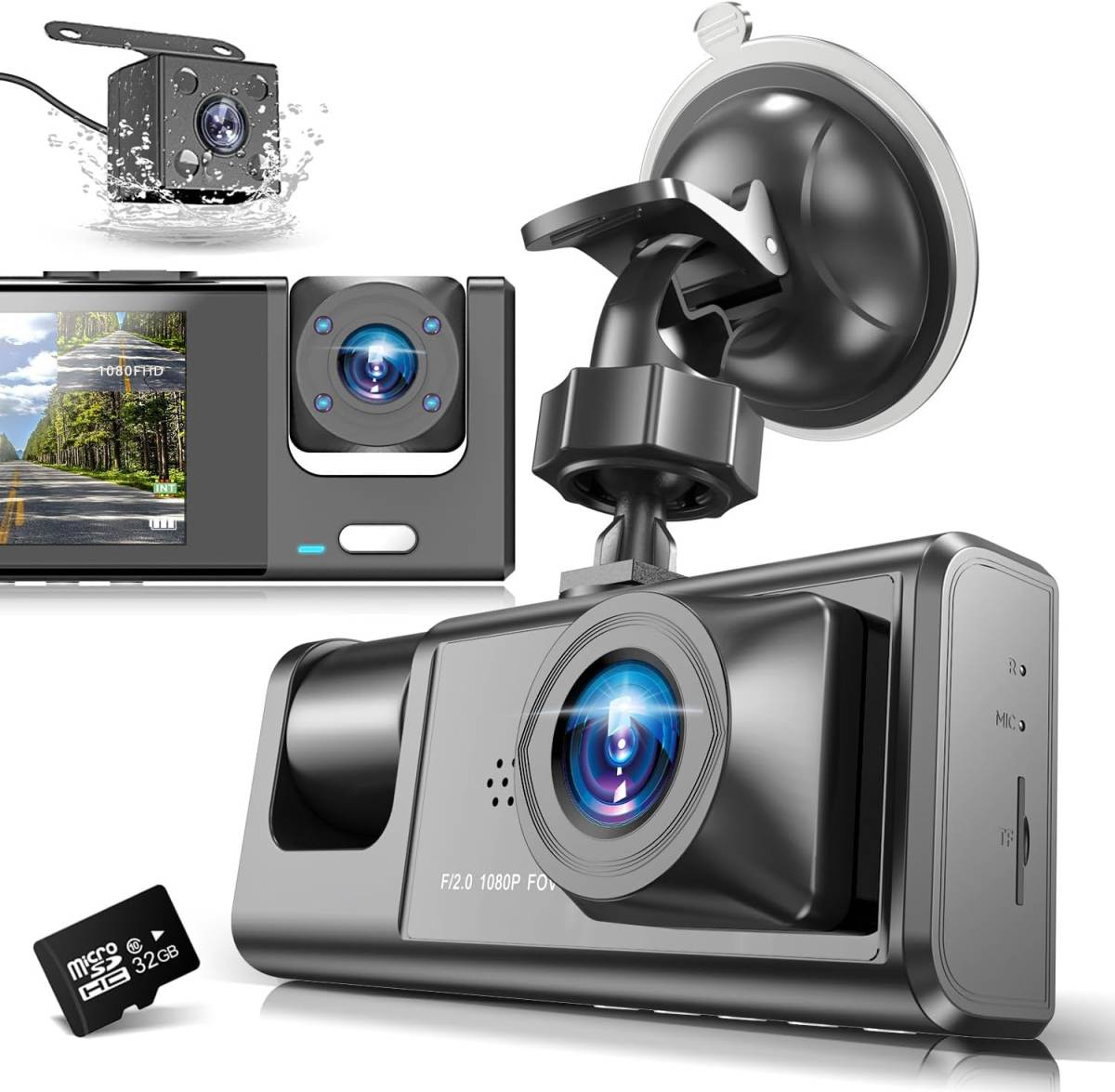 3カメラ ドライブレコーダー DEFART. 1080P フルHD画質 .360度 全方位保護 170度超広角 3カメラ同時録画 32GB高速SDカード付き_画像1
