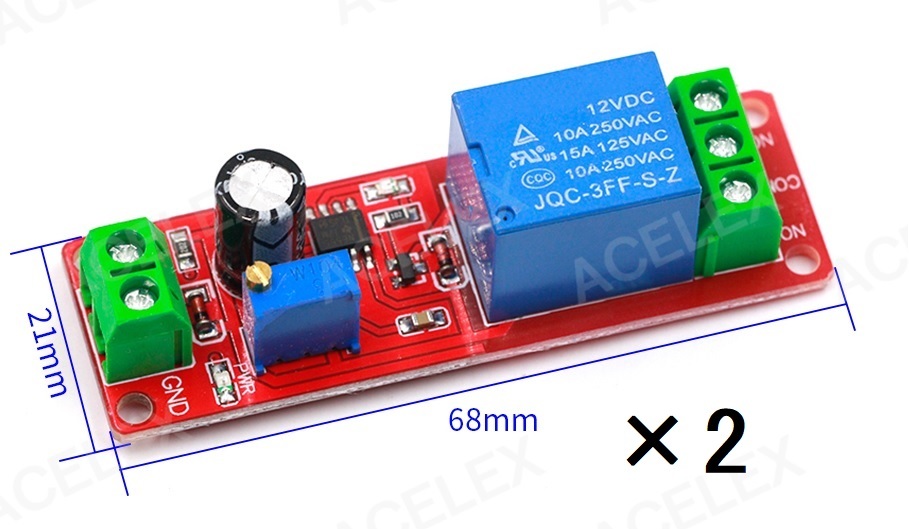 ネコポス発送 2個セット DC12V用 遅延OFF タイマー 遅延時間1～11秒 NE555 遅延スイッチ リレー基板_出品商品イメージ（説明書なし）