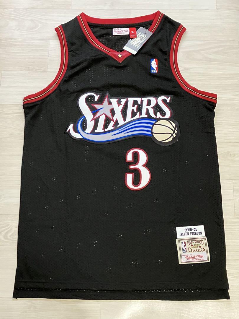 【未使用品】NBA 76ers　IVERSON #3 アレン・アイバーソンSIXERS シクサーズ　ユニフォーム ゲームシャツ　ジャージ　刺繍　XL 黒　美品_画像1