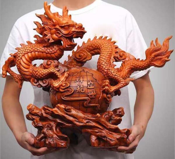 品質保証 龍彫刻精工オフィス装飾風水祥龍置物テ〔一工芸品事務所置物