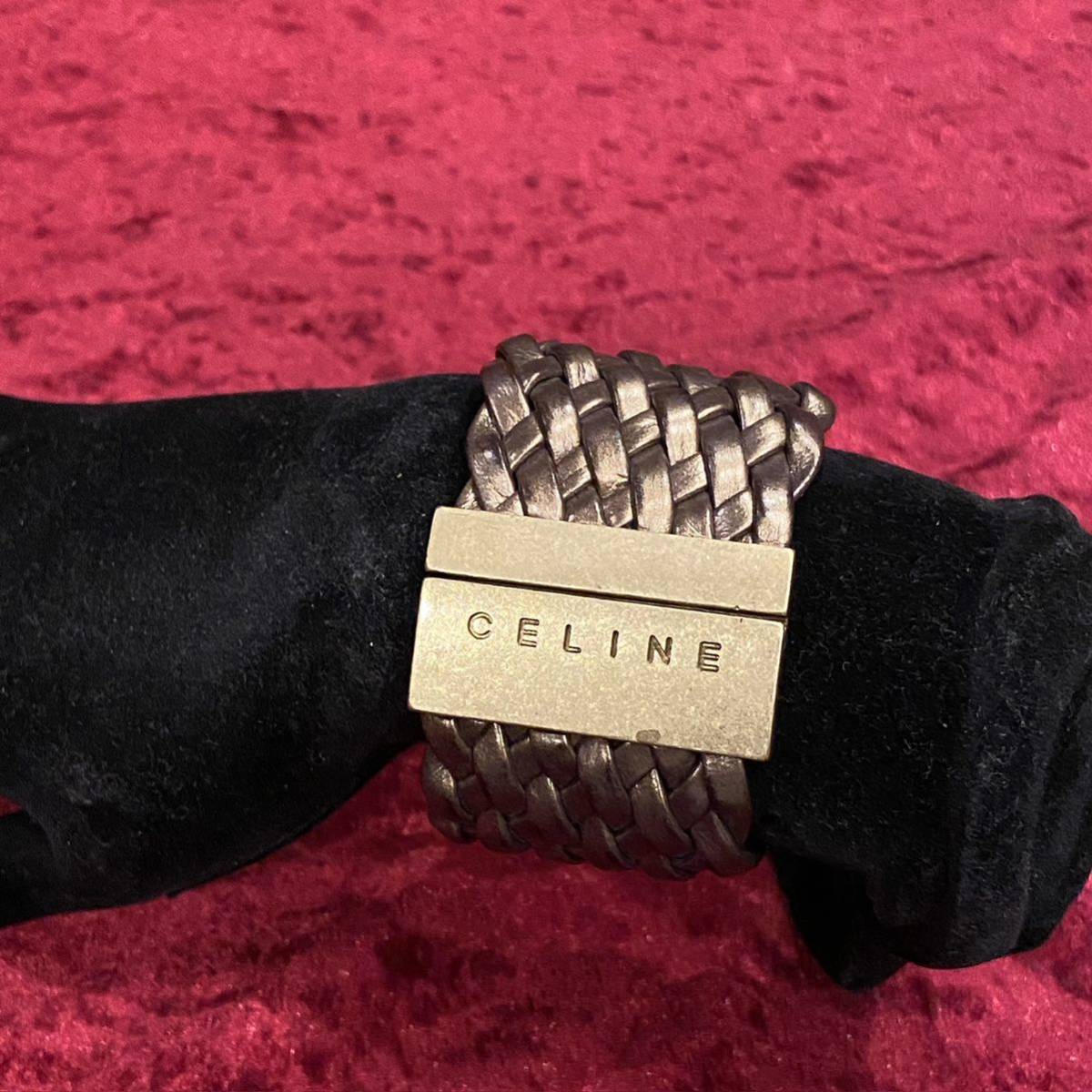 美品 CELINE セリーヌ レザー 本革 メッシュ 編み込み ブレスレット バングル_画像6