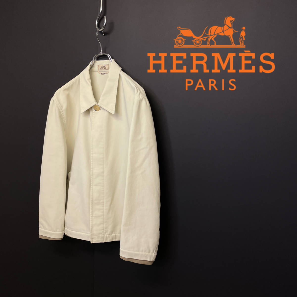 HERMES エルメス レザー レイヤード スウィングトップ ブルゾンジャケット-