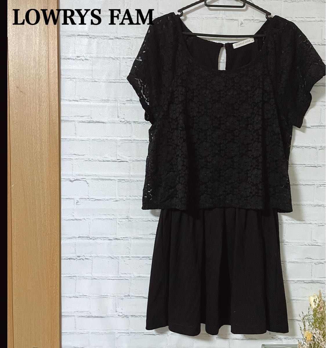 SALE〜LOWRYSFAM ブラック　レース　トップス　ドッキングワンピース　チュニック　ミニワンピ　ローリーズファーム　