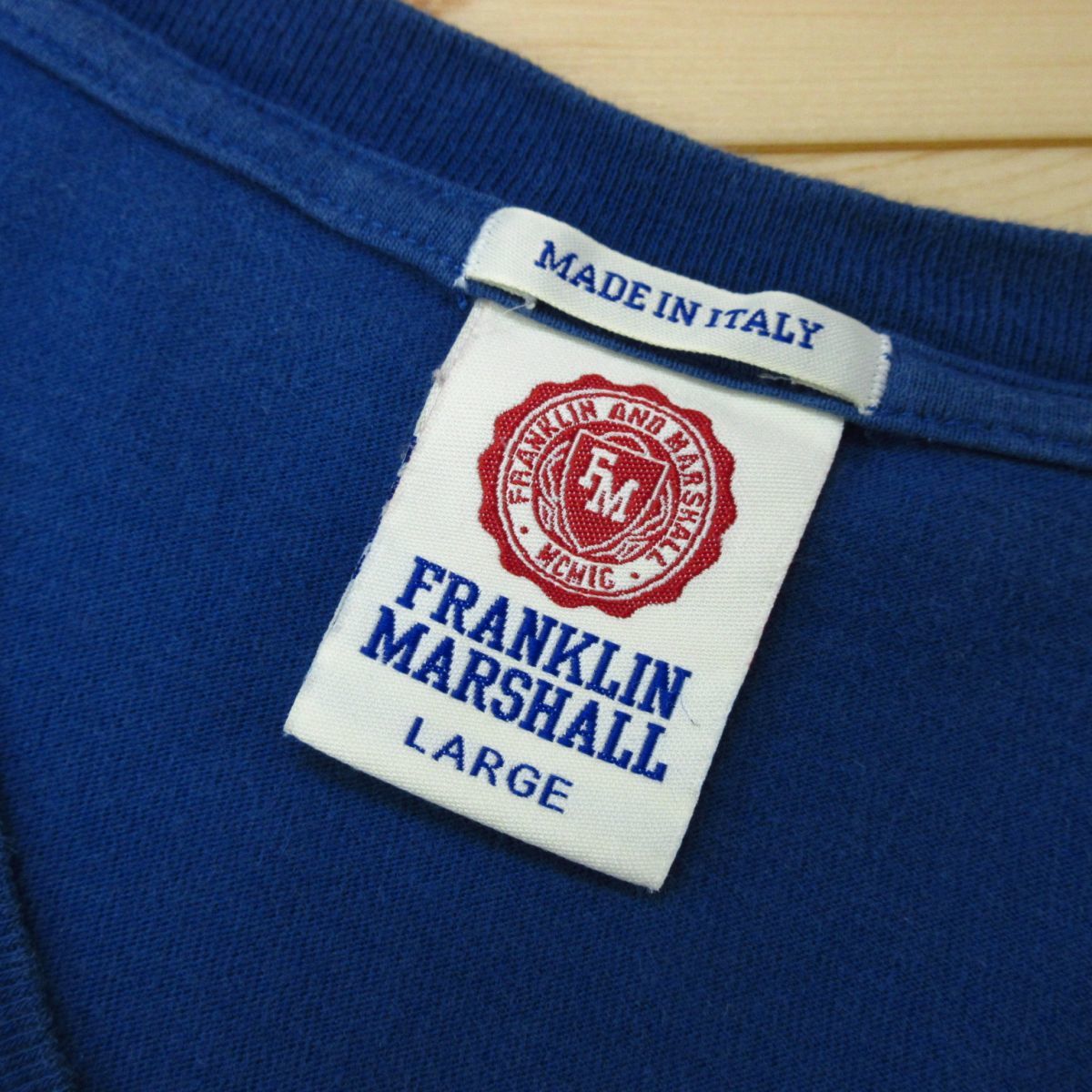 ◎FRANKLIN & MARSHALL フランクリンマーシャル イタリア製◆半袖 Tシャツ Vネック コットン◆メンズ 紺 Lサイズ◆A2183_画像7