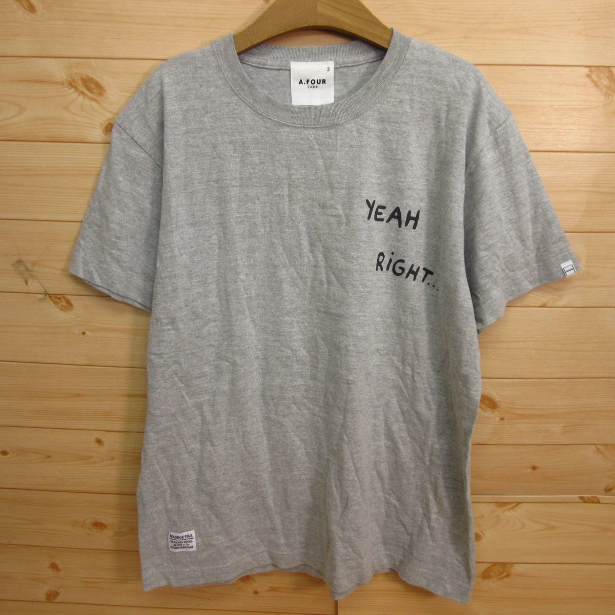 ◎良品！A.FOUR Labs エーフォーラブス◆半袖 Tシャツ バックプリント YEAH RIGHT...◆メンズ グレー Mサイズ◆A2325_画像2