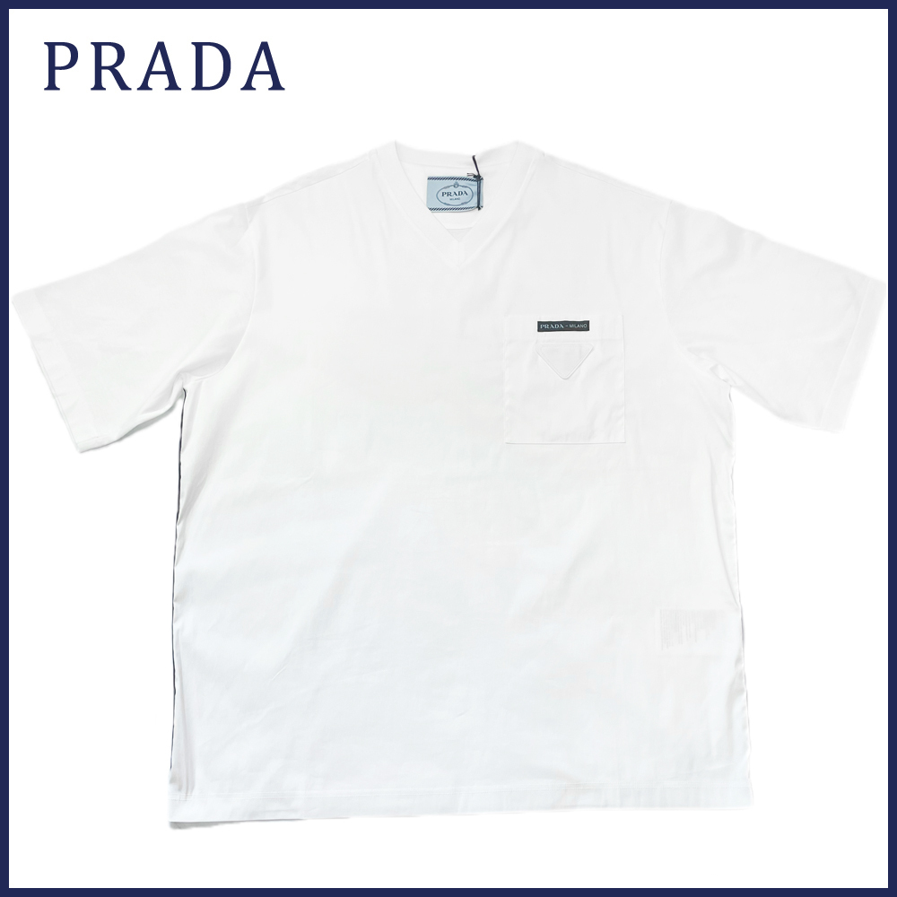 新品プラダ PRADAメンズ　胸ポケット　クルーネックTシャツ　白#M★