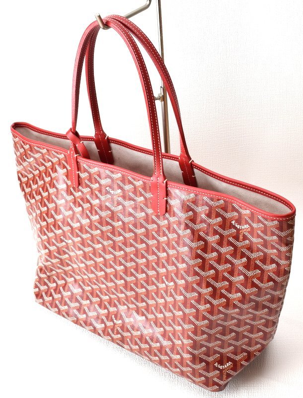 未使用品 GOYARD ゴヤール 【サンルイPM ポーチ付き コーティングキャンバス トートバッグ 】レッド PVC_画像3