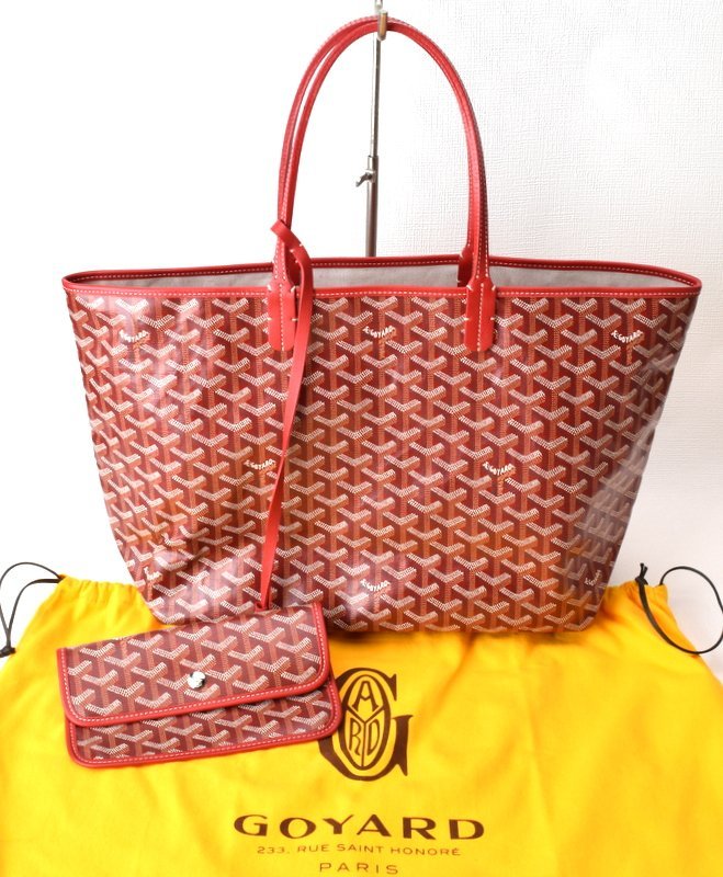 未使用品 GOYARD ゴヤール 【サンルイPM ポーチ付き コーティングキャンバス トートバッグ 】レッド PVC_画像1