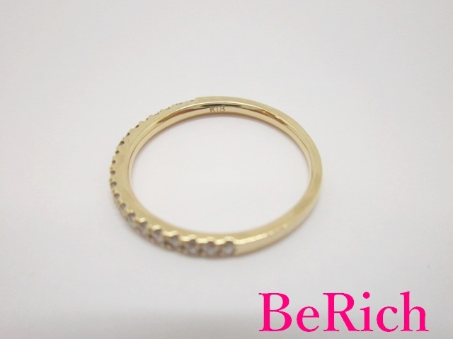 K18 YG diamond 0.18ct attaching half Eternity design slim ring 7 number 18 gold 750 Pinky gem jewelry [ used ]th8118