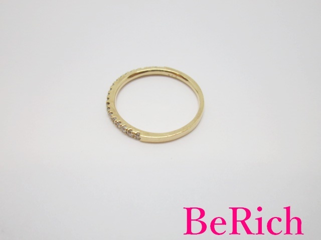 K18 YG diamond 0.18ct attaching half Eternity design slim ring 7 number 18 gold 750 Pinky gem jewelry [ used ]th8118