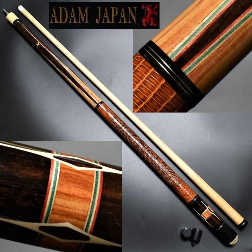 ★Adam cue チューリップウッド4剣 特注品 14山フラット リザード本革 超美品★_画像1