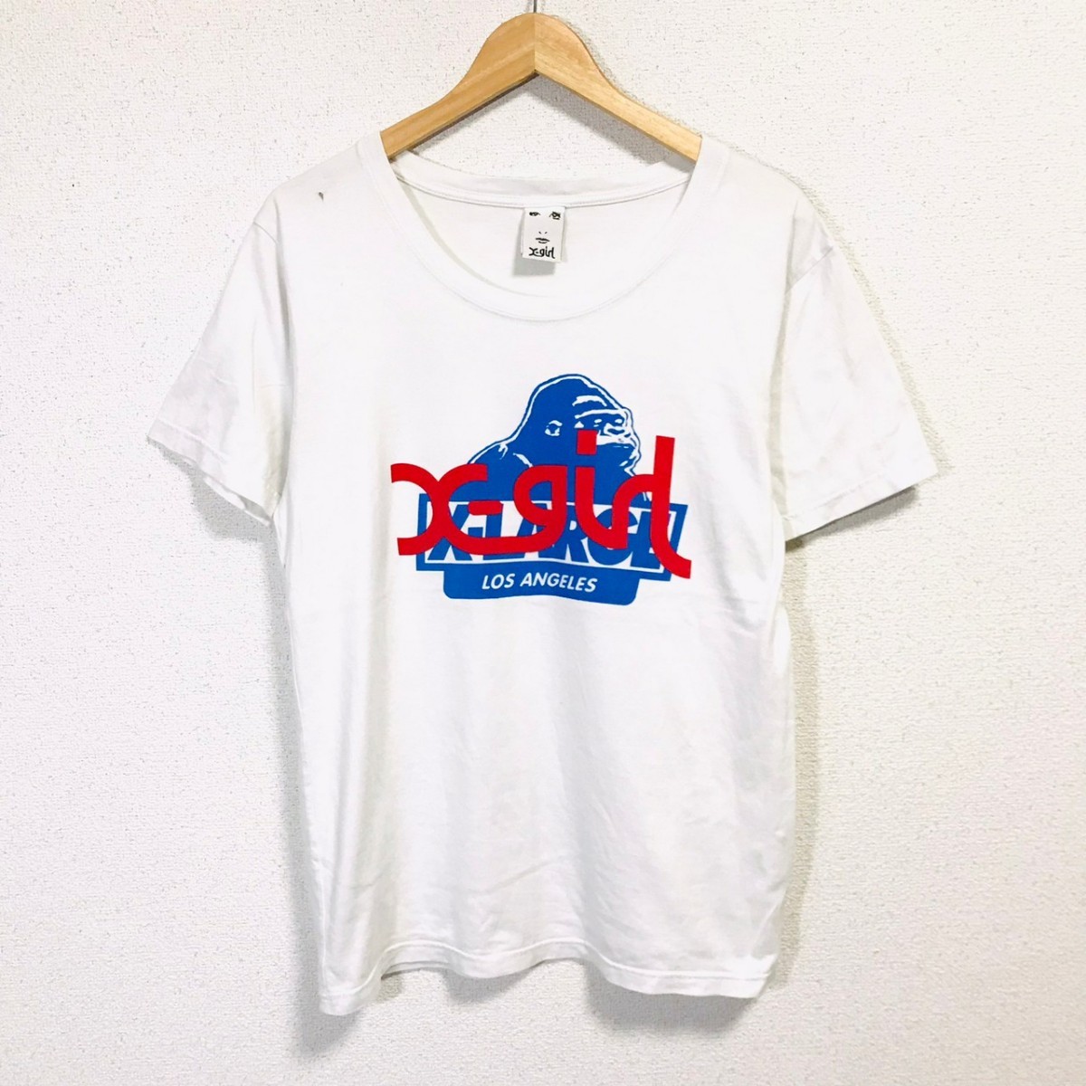 H4050dL 日本製 X-girl×XLARGE エックスガール×エクストララージ サイズone 半袖Tシャツ プリントTシャツ ロゴTシャツ ホワイト 綿100%_画像1