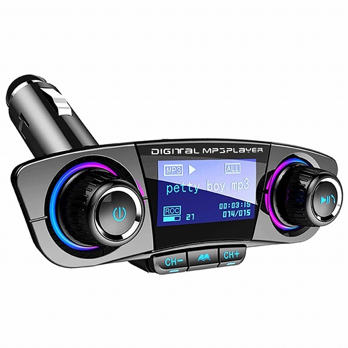 FM トランスミッター Bluetooth4.0 ハンズフリー通話 レシーバー USBポート AUX TFカード 車載用 シガー ソケット 電源_画像1