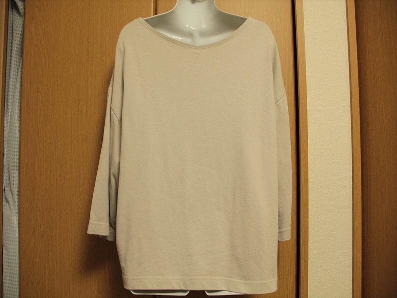 ★１シーズン着！８分袖 前後２WAY？ボートネック ジャージ カットソー ベージュ系サイズＬ/used 重ね着★の画像7