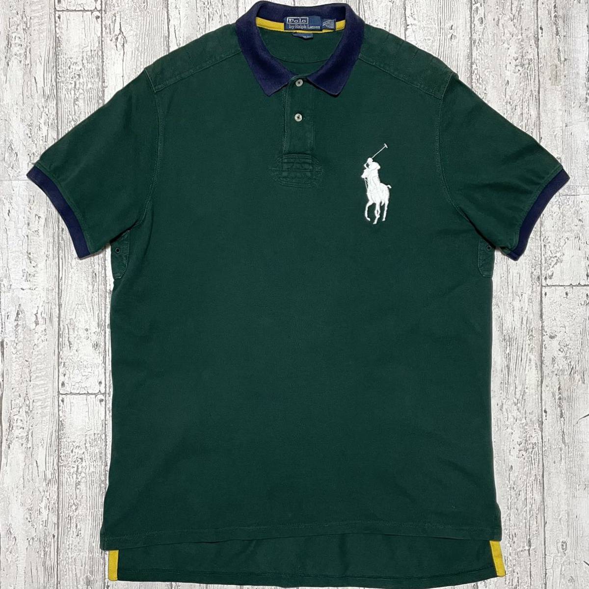 【人気カラー】Polo by Ralph Lauren ポロバイラルフローレン 半袖 ラガーシャツ ビッグサイズ XLサイズ グリーン ビッグポニー 23-214_画像4