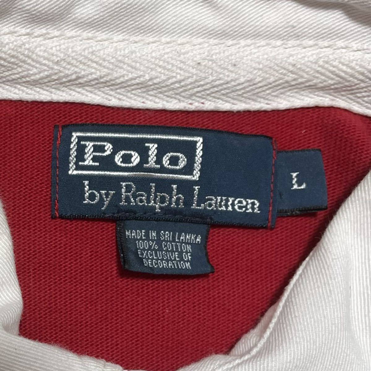 【人気ブランド】Polo by Ralph Lauren ポロバイラルフローレン 長袖 ラガーシャツ Lサイズ レッド 刺繍ポニー 23-220_画像6