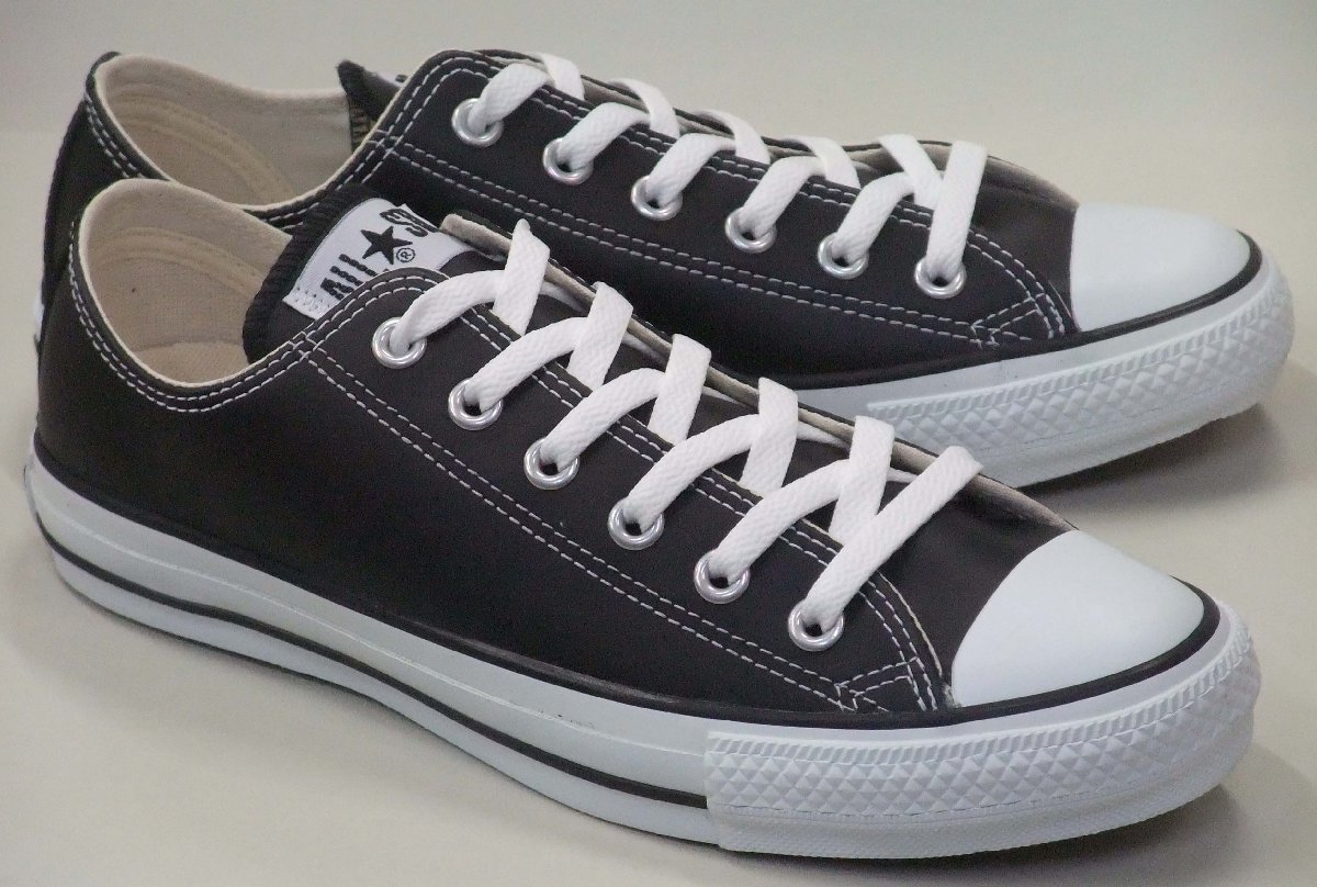 送料無料 コンバース レザー オールスター ローカット ブラック 27.5cm CONVERSE LEA ALL STAR OX 本革 スニーカー_画像1