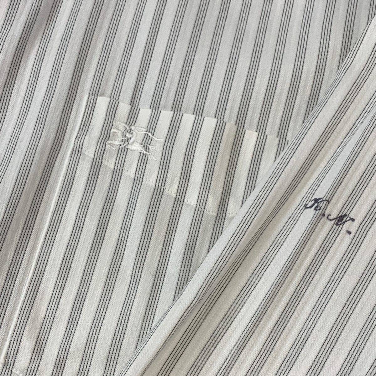 Burberry London バーバリーロンドン 三越購入 ストライプ 長袖シャツ メンズ M相当 ホワイト ホース刺繍の画像5