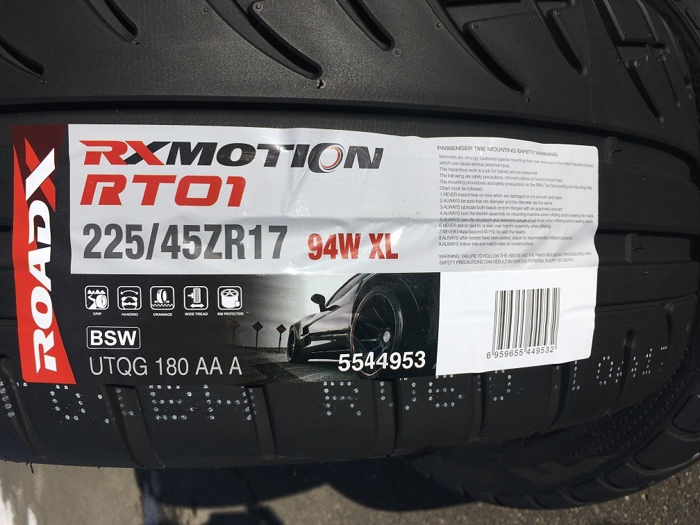 最終在庫処分!2022年製ROADX RT01 225/45Ｒ17 94W 送料込4本セット コスパ最高ハイグリップタイヤ ドリフト 225-45S14S15JZX100_画像2