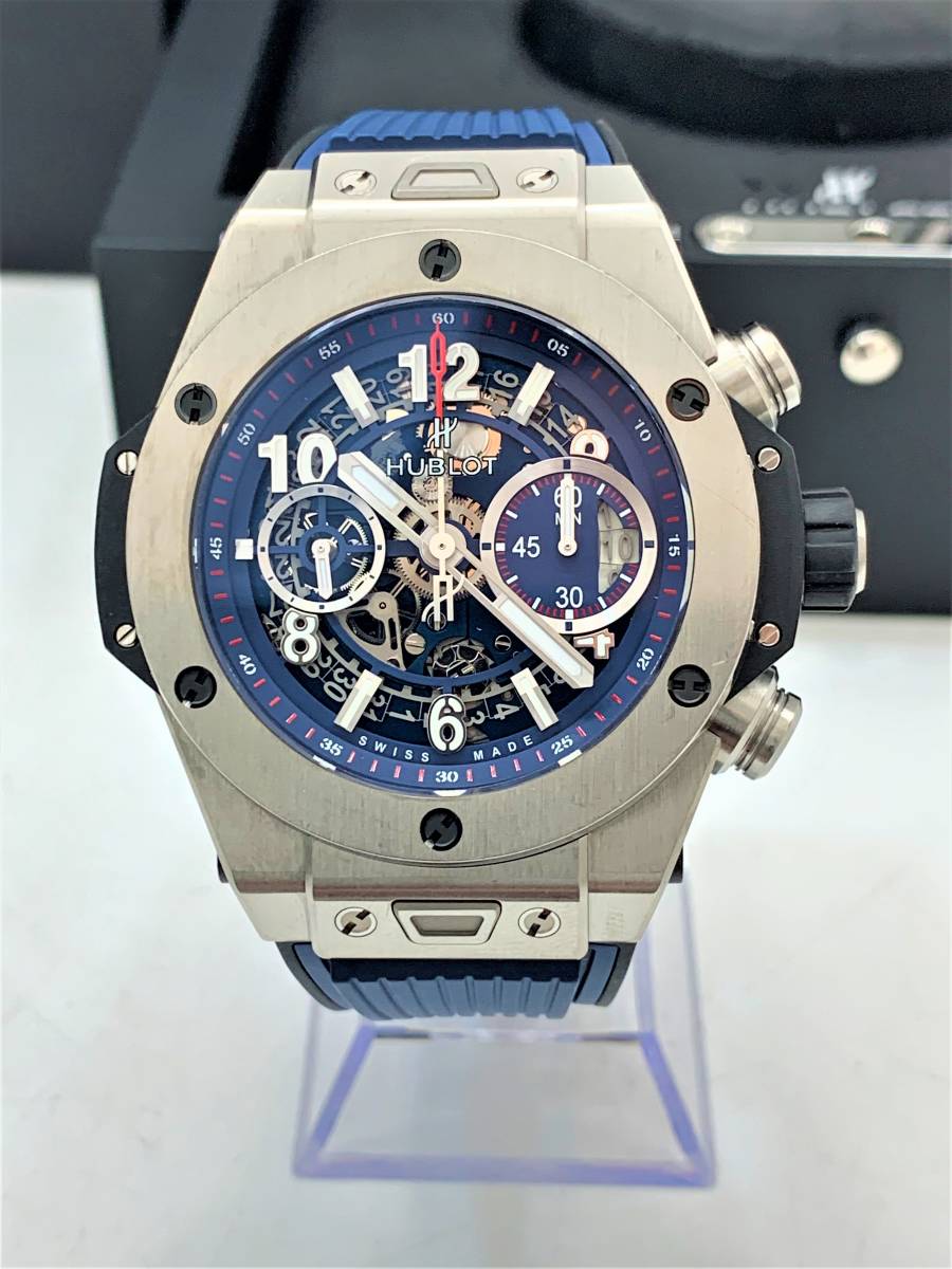 美品 HUBLOT ウブロ ビッグ・バン ウニコ チタニウム ブルー [ 411.NX.5179.RX ] 動作確認済み 箱 保証書★