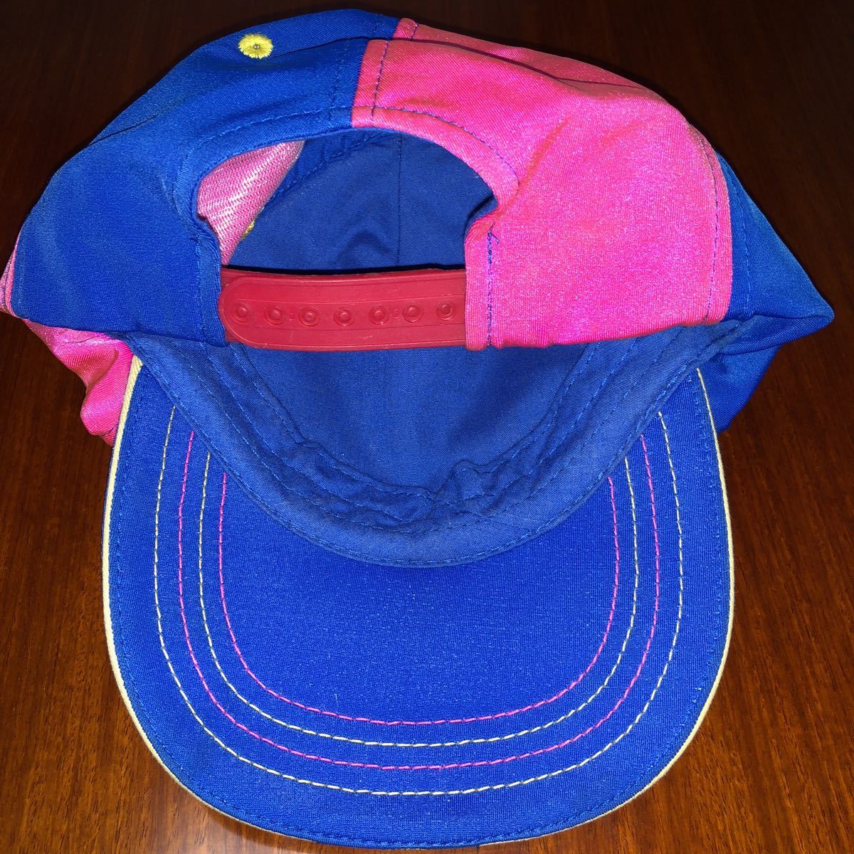 ブーフーウー　ヒッピーハッピーヤッピーブー　キャップ　帽子　サイズS　50～54㎝前後　調整可能　中古　ピンク×青_画像4