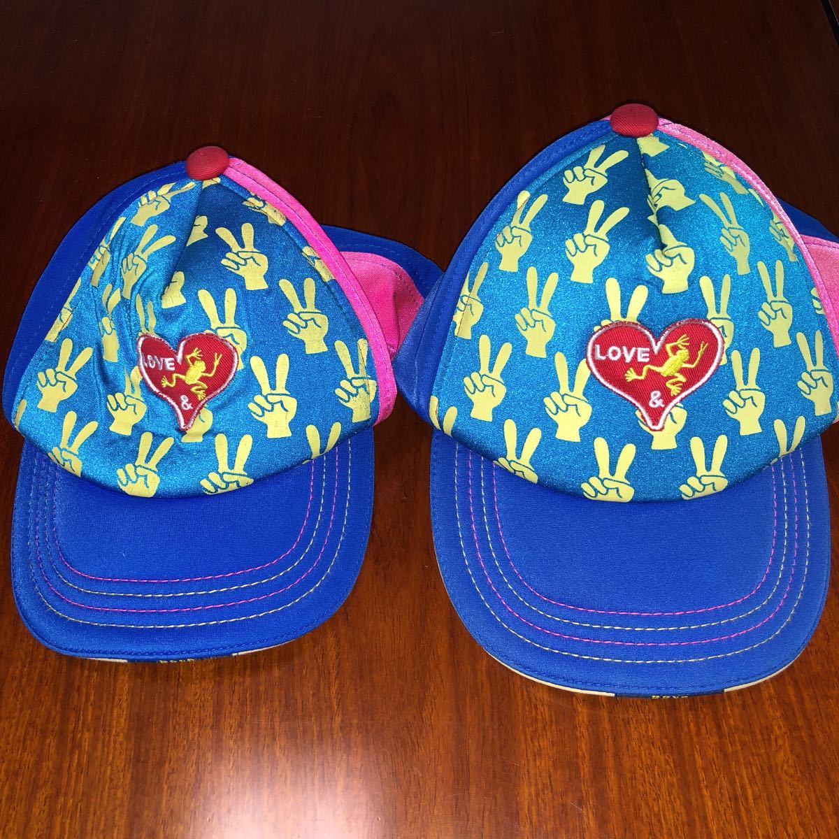 ブーフーウー　ヒッピーハッピーヤッピーブー　キャップ　帽子　サイズS　50～54㎝前後　調整可能　中古　ピンク×青_画像6