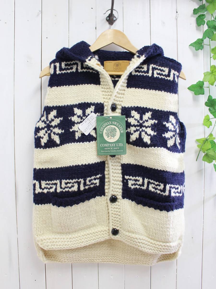 新品◆CANADIAN SWEATER カナディアンセーター◆カウチンセーター 雪柄 フード付き ニットベスト 40 定価48,000円*