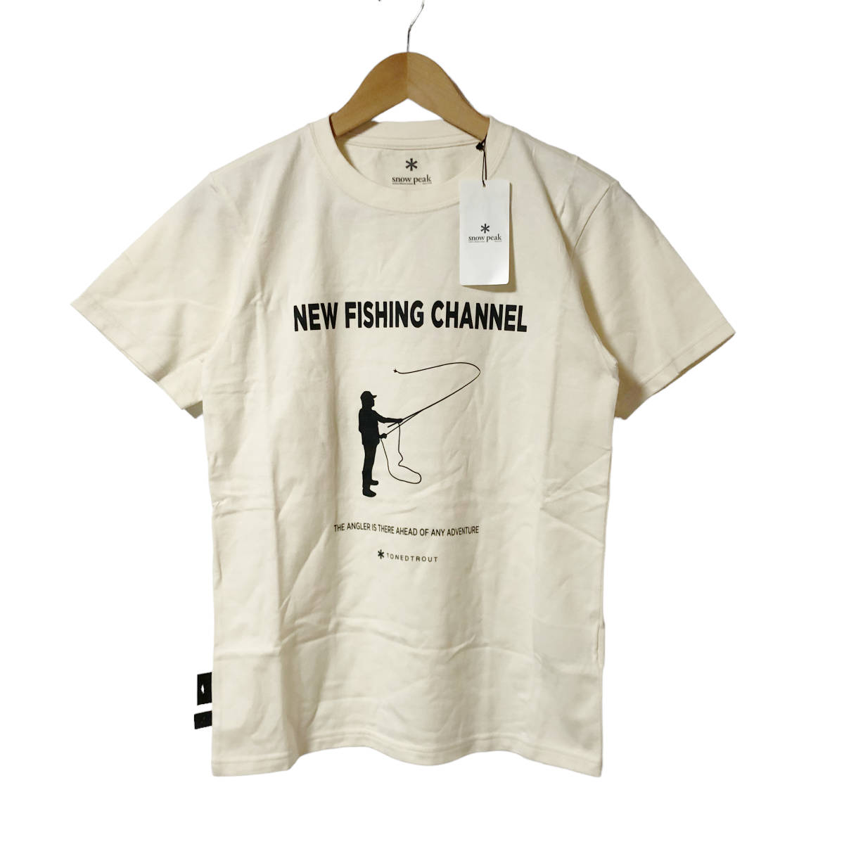 Snow Peak スノーピーク × TONEDTROUT Fishing Tshirt Tシャツ フィッシング プリント S 生成り メンズ A15_画像1