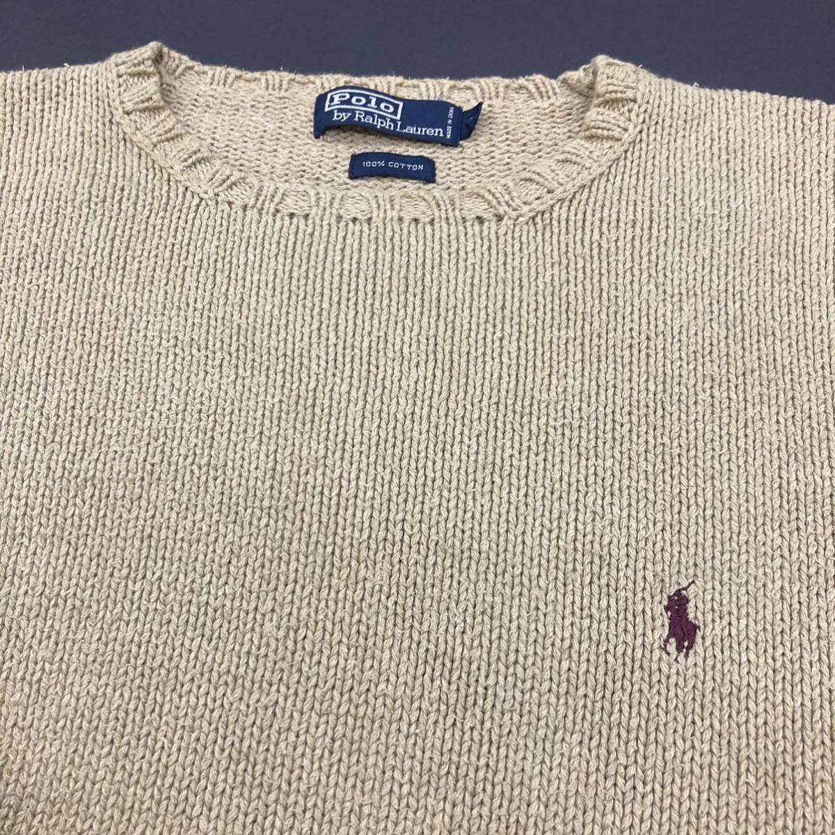 ポロ バイ ラルフローレン コットンニットセーター クルーネック丸首 プルオーバー ポニー刺繍ロゴ ワンポイント メンズ サイズL