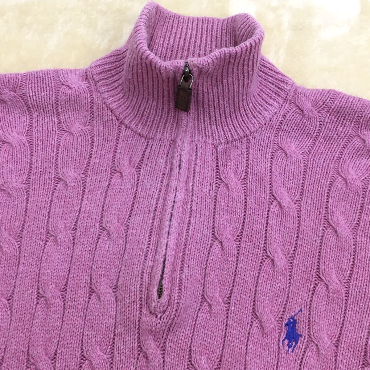 Polo by Ralph Lauren ポロバイ ラルフローレン ニットセーター ハーフジップ シルク100% ケーブル編み ポニー刺繍  ワンポイント サイズXS