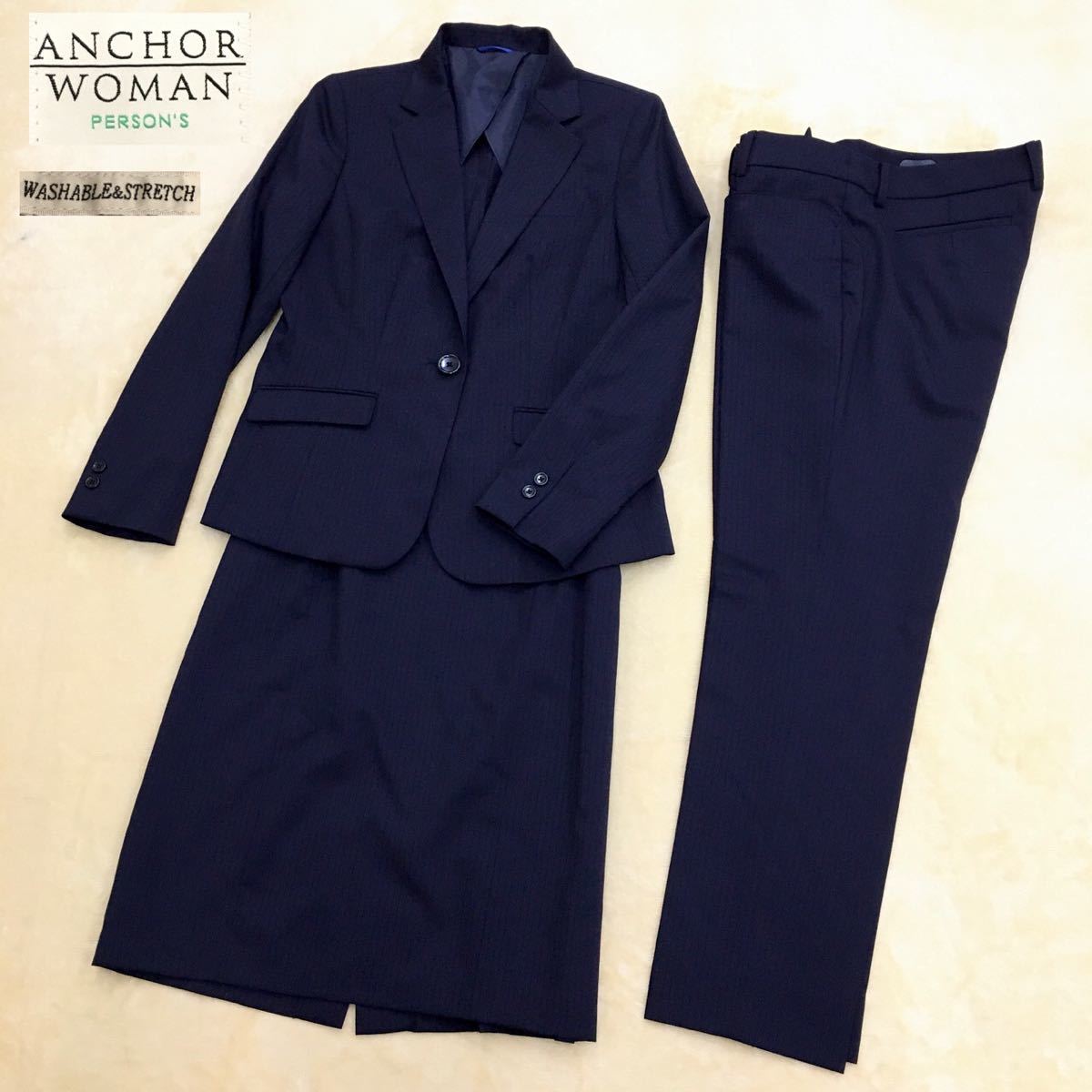  anchor u- man Person's washer bru stretch suit 3 point set jacket tapered pants skirt shadow stripe 13 number 