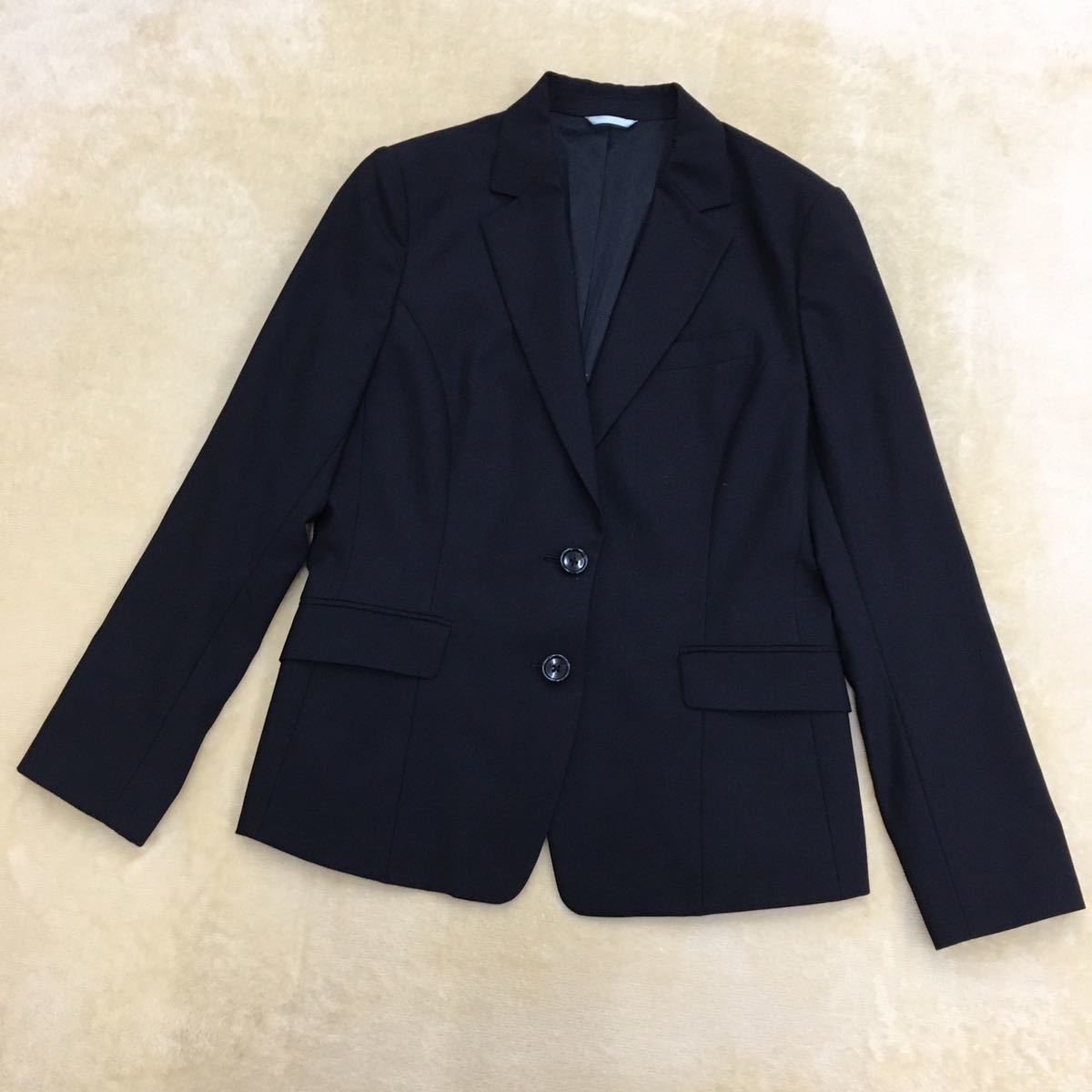  Aoyama Person's suit style black formal setup 3 point set jacket flare pants skirt wool large size 15 number 