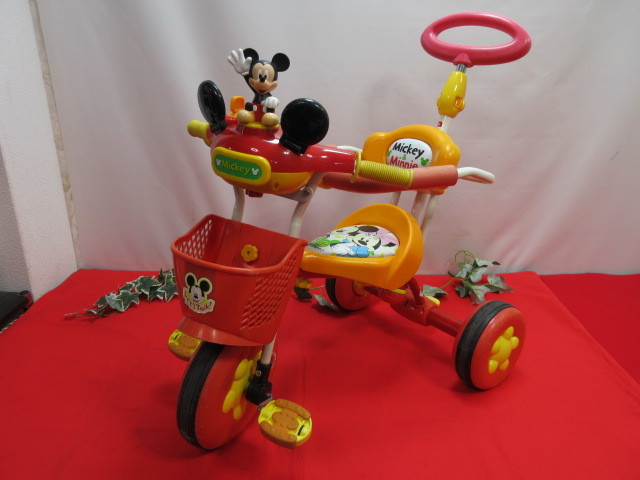 [OH5637/20] Mickey Mouse Mickey tricycle toy for riding pushed hand stick attaching 