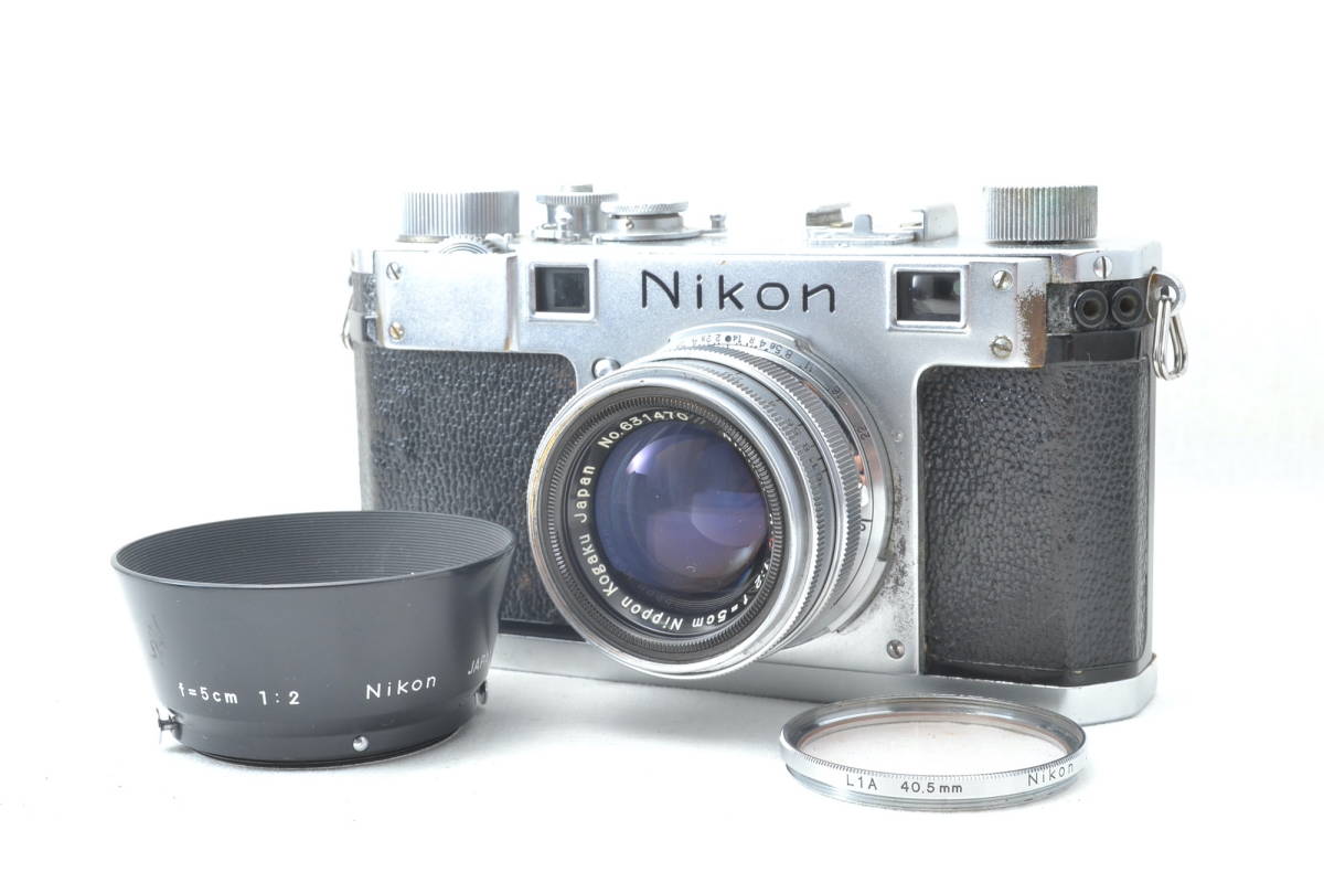 ニコン Nikon S レンジファインダー フィルムカメラ ボディ Nikkor H.C 5cm f/2 レンズ レンズフード #5265