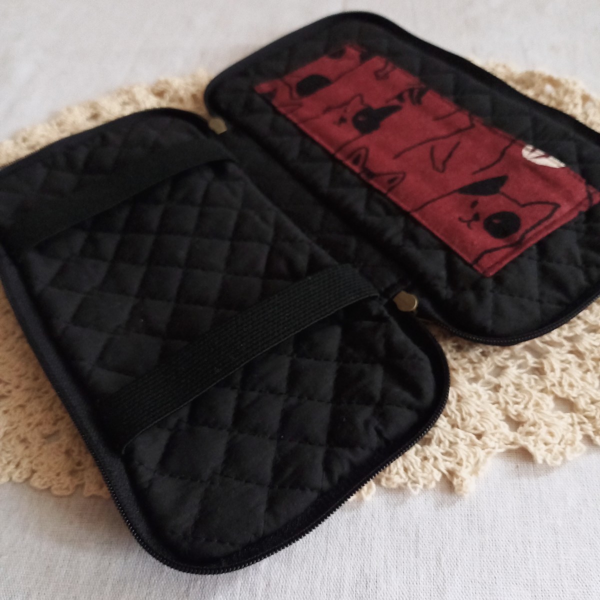  handmade * nintendo SwitchLite correspondence *. dark red. .. Chan. round fastener pouch 