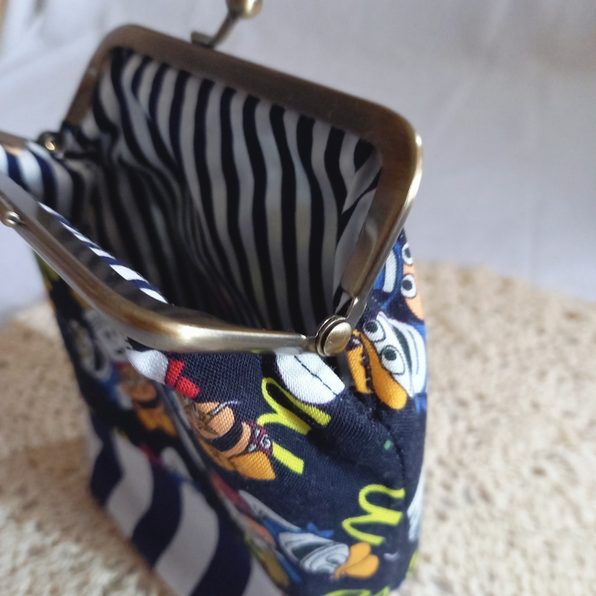  handmade * rare McDonald's dark blue & stripe. bulrush . pouch 