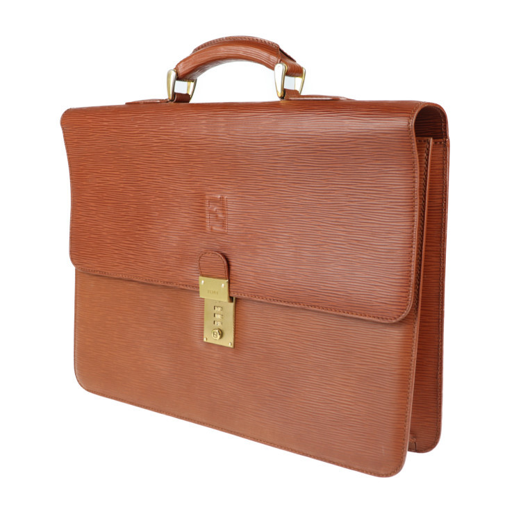  beautiful goods Fendi FENDI SAS business bag leather Brown briefcase document bag Vintage Old Fendi [ genuine article guarantee ]